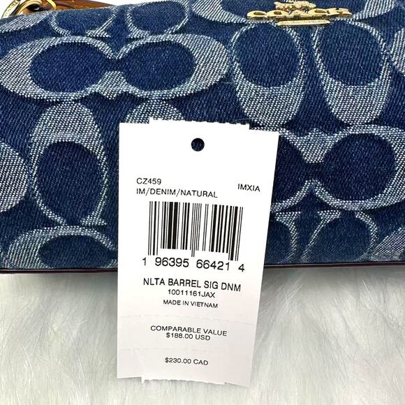 Coach Wristlet Nolita Barrel Bag Signature Denim Gold Blue Natural NWT CZ459 - Picture 6 of 11